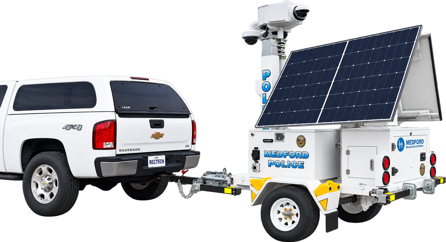 Truck towing surveillance trailer